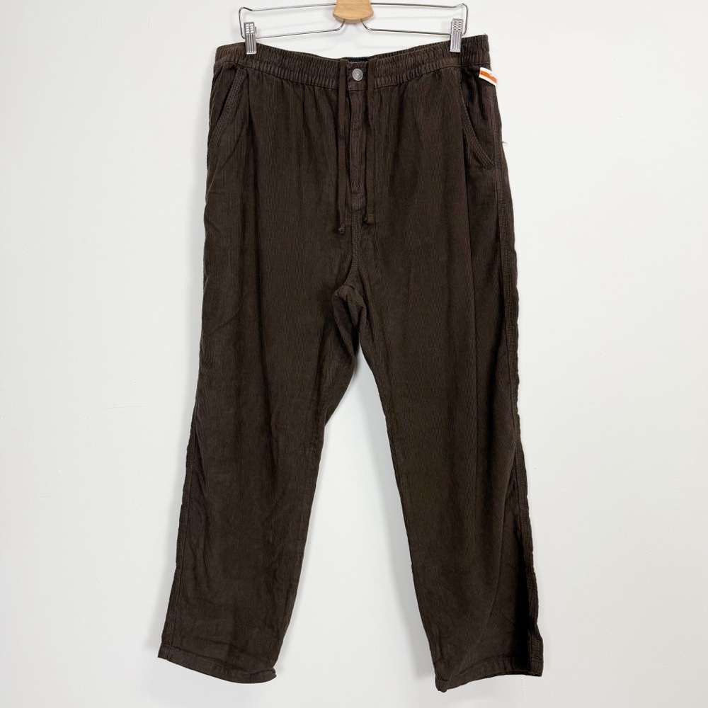Cotton On Elastic Worker Pants Mens 2XL Brown High Rise Corduroy Drawstring